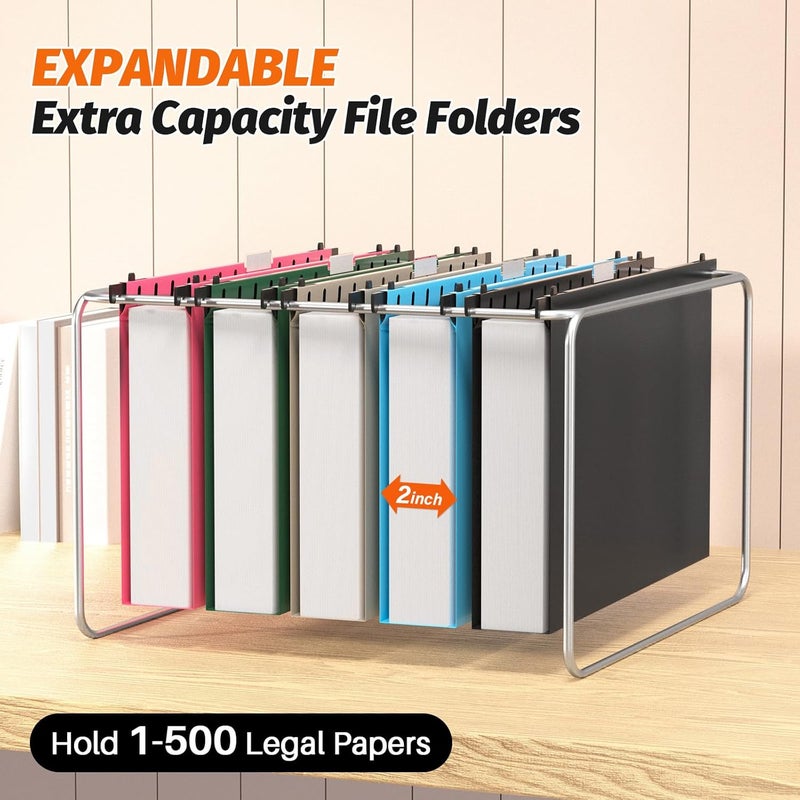 SHUTEX Extra Capacity Legal Size Plastic Hanging File Folders,12 Pack Reinforced Legal Size Hanging Folder with Heavy Duty 2 Inch Expansion,for Bulky Files, Medical Charts,Assorted Colors - Image 3